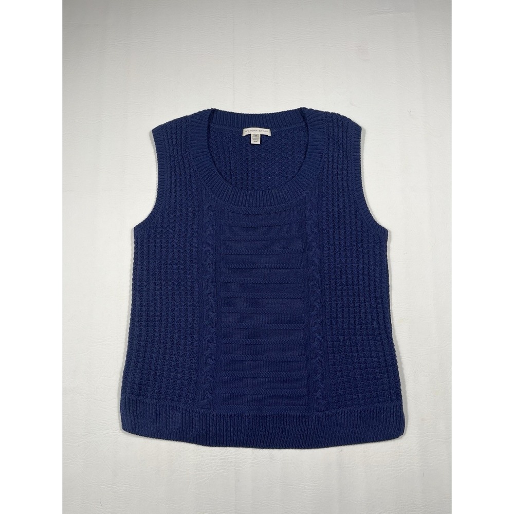 St John Sport Sweater Vest Womens Medium Navy Blue Wool Cable Knit